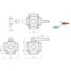 24-way ball valve 1 1/2"F 453, ARAG