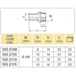 2Króciec 3/8"M na wąż D. 8, Arag, 1032108