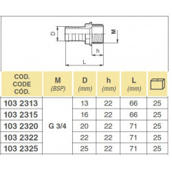 2Króciec 3/4"M na wąż D. 13, Arag, 1032313