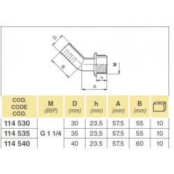 245º elbow 1 1/4" for D.30 hose, ARAG