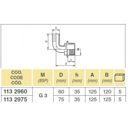 290º elbow 3&quot; for hose D. 60, ARAG