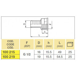 21/2&quot;F hose connector D. 16, Arag, 100215