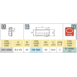 2Króciec na wąż D. 60 (pod nakrętkę 2 1/2") , ARAG