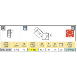 245º-Kniestück für Schlauch D. 13 (für 1/2" Mutter), ARAG