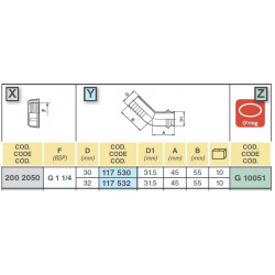 245º-Kniestück für Schlauch D. 30, ARAG (für 1 1/4" Mutter)