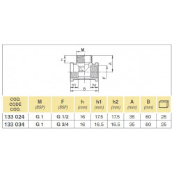 2Trójnik gwintowany męsko - żeński 1" - 3/4", ARAG