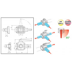 23-way ball valve 3"F - Camlock - side coupling 453, ARAG