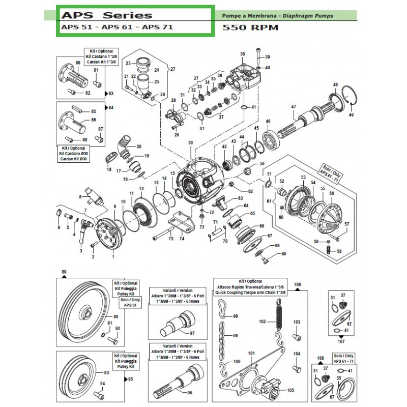 Throughshaft 1”3/8 MM APS 51 - APS 61 - APS 71 00010518 Comet