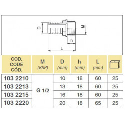 2Króciec 1/2"M na wąż D. 13, Arag, 1032213