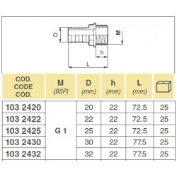 2Króciec 1"M na wąż D. 25, Arag, 1032425