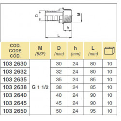 2Króciec 1 1/2"M na wąż D. 50, Arag, 1032650