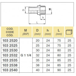 2Króciec 1 1/4"M na wąż D. 40, Arag, 1032540