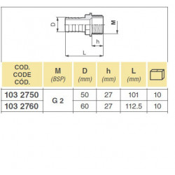 2Króciec 2"M na wąż D. 60, Arag, 1032760