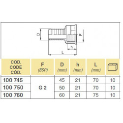 22&quot;F Schlauchverbinder D. 60, Arag, 100760