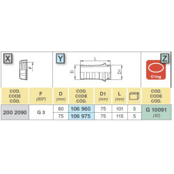 2Króciec na wąż D. 75 (pod nakrętkę 3"), Arag, 106975