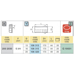 2Króciec na wąż D. 13  (pod nakrętkę 3/4"), Arag, 106313