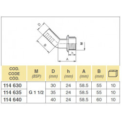 245º elbow 1 1/2&quot; for hose D. 35, ARAG