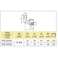 2Winkel 90º 3/8&quot; für Schlauch D.16, 1132115, ARAG