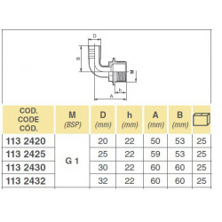 290º elbow 1&quot; for hose D. 30, ARAG