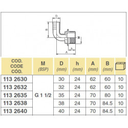 290º elbow 1 1/2&quot; for hose D. 38, ARAG