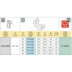 290º elbow for hose D. 40, (for nut 1 1/2"), 116640 ARAG