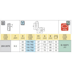 290º elbow for hose D. 52, ARAG (for 2" nut)