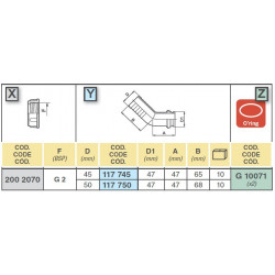 245º-Kniestück für Schlauch D. 50, (für 2"-Mutter), 117750, ARAG