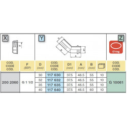 245º-Kniestück für Schlauch D. 40, (für Mutter 1 1/2"), 117640, ARAG