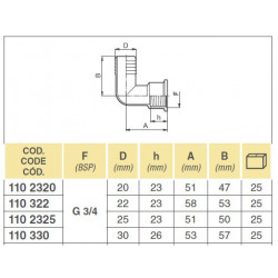 2Winkel 90º 3/4F&quot; für Schlauch D.25, 1102325 ARAG