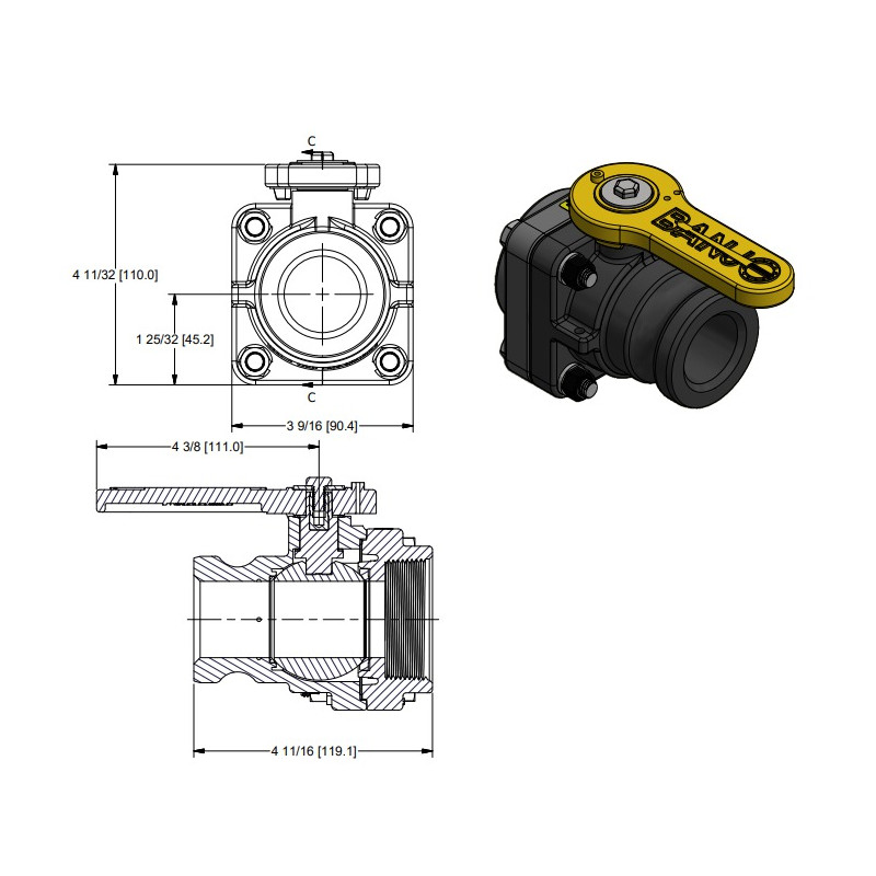 Banjo-Kugelhahn, Gewinde 2&quot;F BSP, Camlock 2&quot;M, VSF200B