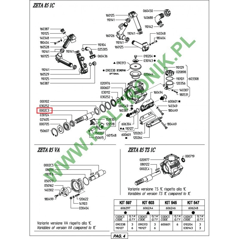 Udor Zeta 85/100 Pumpenwelle, 0002C3