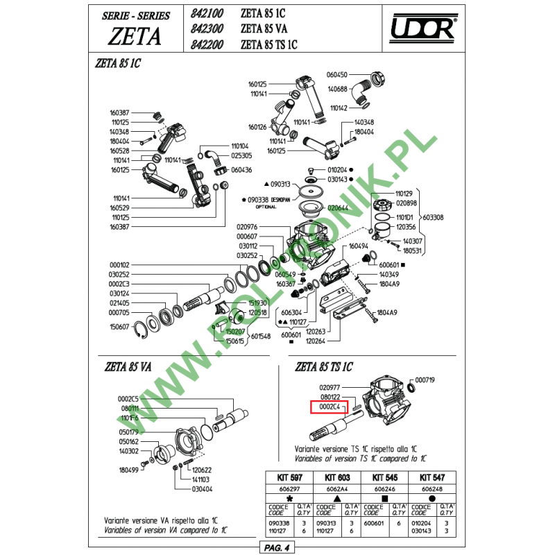 Wałek pompy Udor Zeta 85/100 TS 1C, 0002C4