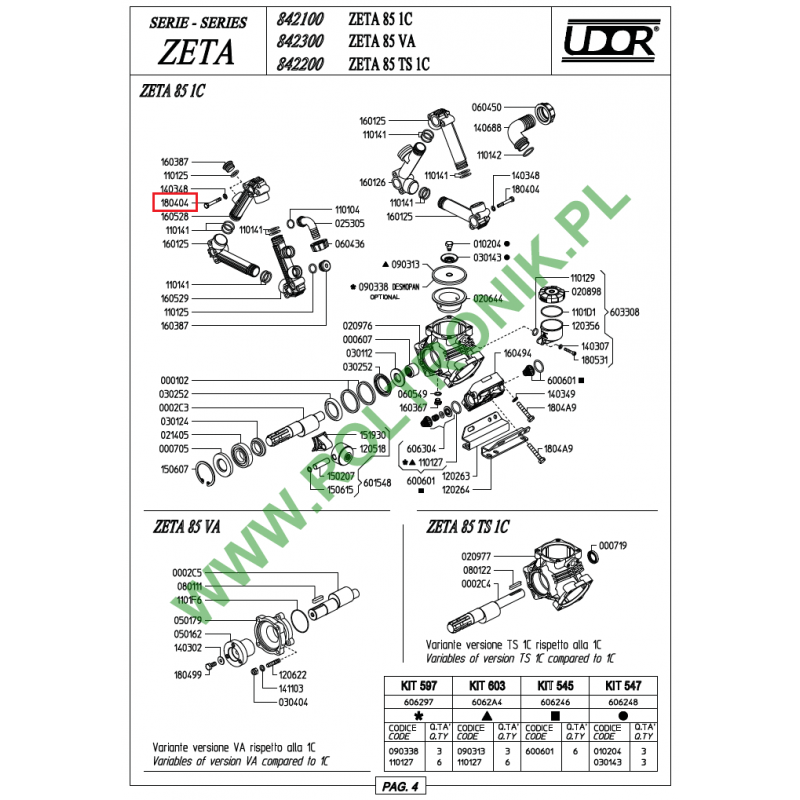 Udor Zeta 85/100 pump manifold bolt, 180404