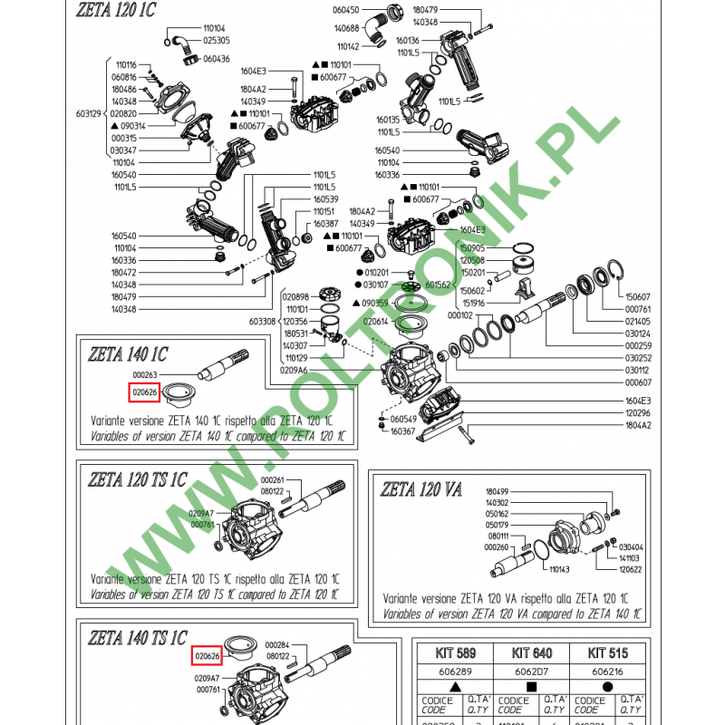 Udor Zeta 140 1C, 140 TS 1C Pumpenzylinder, 020626, UD020626