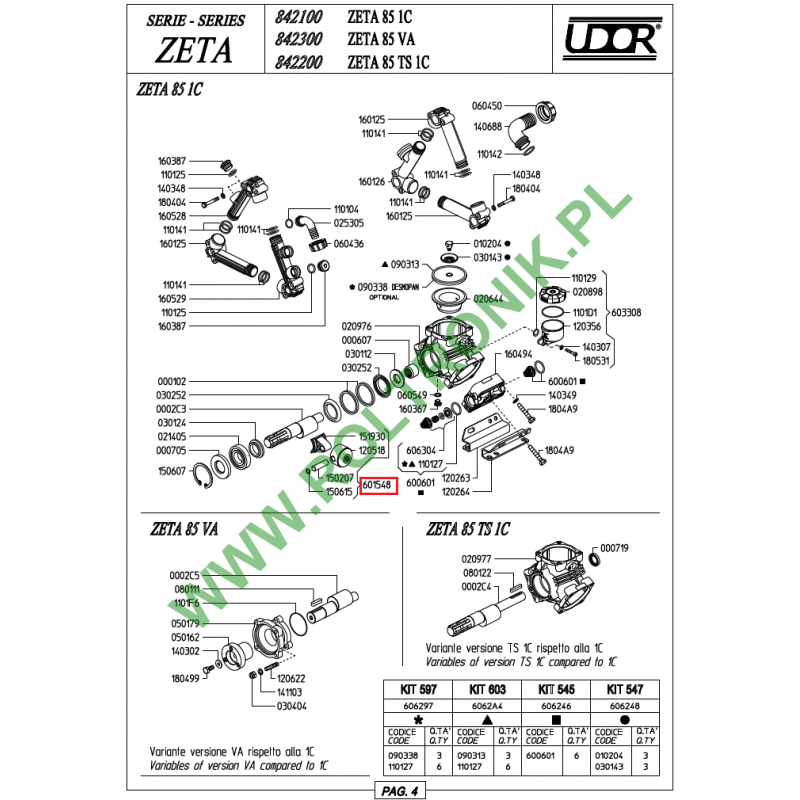 Udor Zeta 85 Pumpenkolben und Pleuelsatz, 601548, UD601548