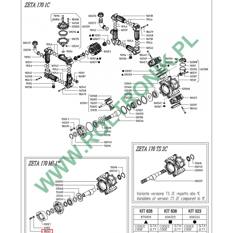 Śruba kołnierza pompy Zeta MI-1 170,200,230/260,300, 180501,, Udor