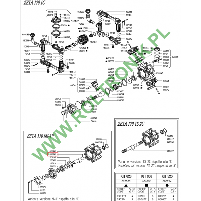 Udor Zeta 170 MI-1&quot; pump shaft, 0002A9