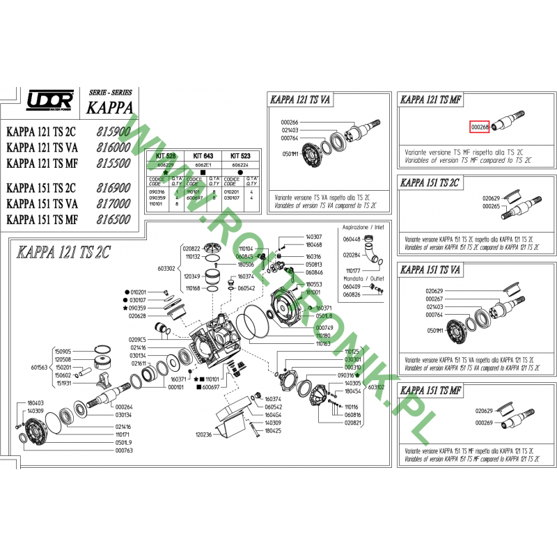 Udor Kappa 121 TS MF Pumpenwelle, 000268