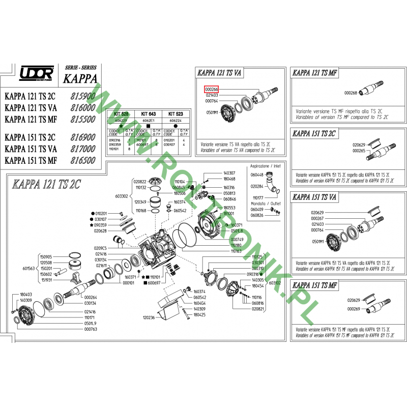 Kappa 121 TS VA Pumpenwelle, 000266, Udor