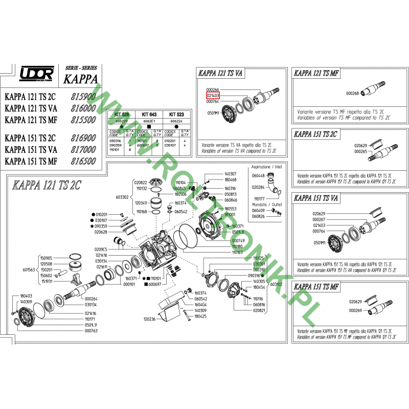 Udor Kappa 121 TS VA Pumpenlager, 021403