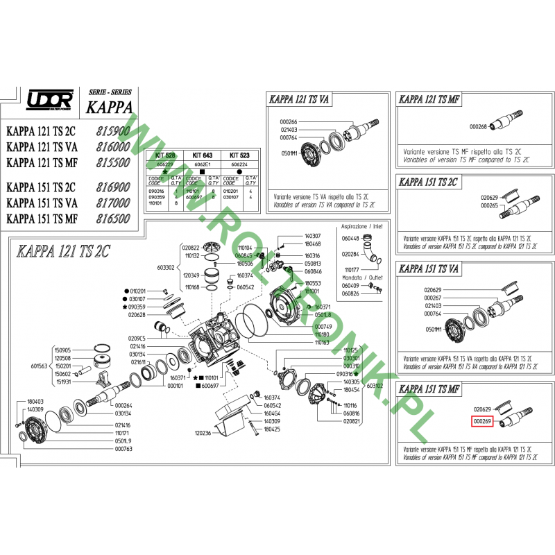 Udor Kappa 151 TS MF Pumpenwelle, 000269