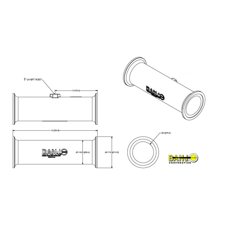 Banjo-Verlängerungsflansch 3&quot; mit 1/2&quot; Manometerausgang, M300CPG12G
