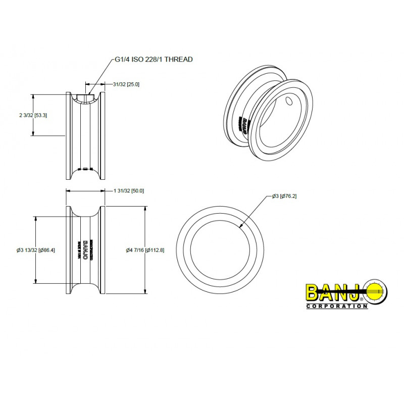 Banjo-Verlängerung 3&quot; Flansch mit 1/4&quot; Manometerausgang, M300CPG2GISO