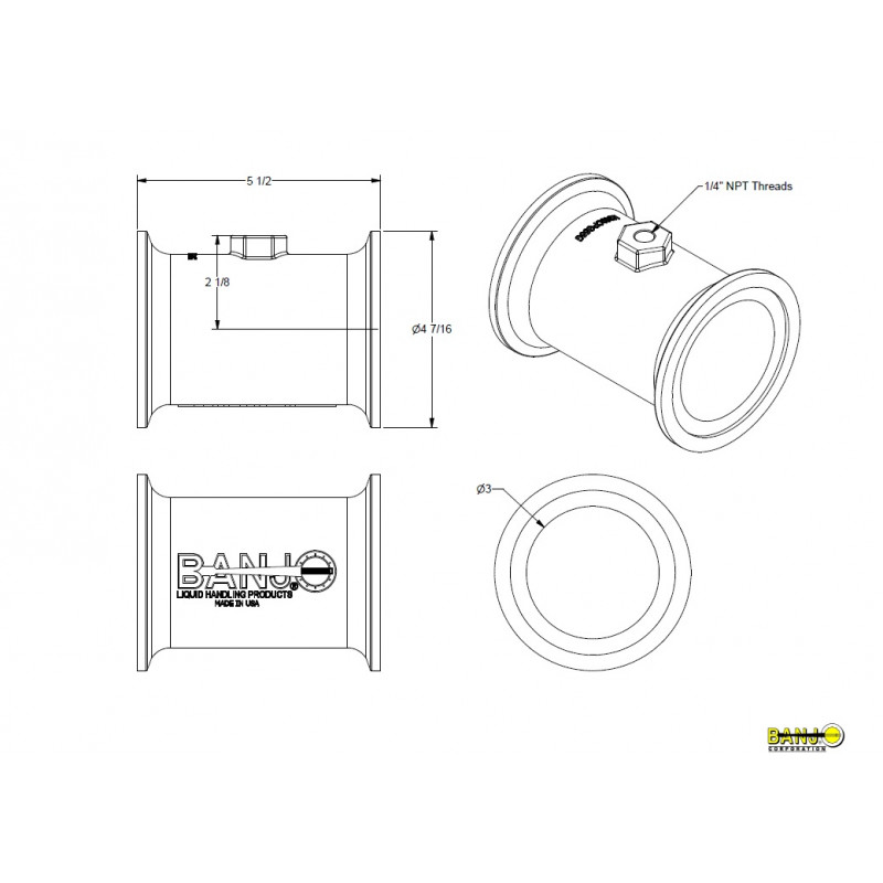 Banjo-Verlängerungsflansch 3&quot; mit 1/4&quot; Manometerausgang, M300CPG55G