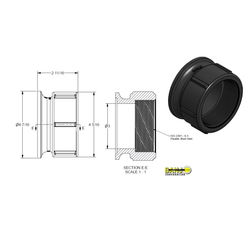 Banjo-Adapter 3&quot; Flansch 3&quot;F Gewinde BSP, M300FISO