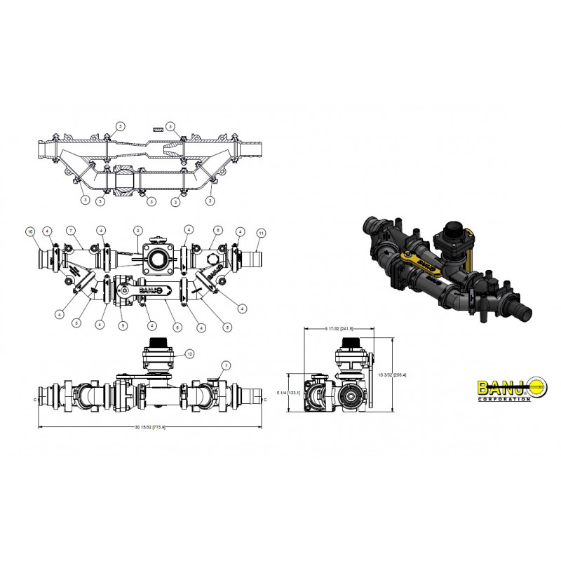 Banjo komplettes 2&quot;-Ansaugsystem mit Auswerfer, MIS220HBAK