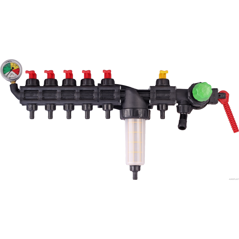 Rozdzielacz sekcyjny HD 6 sekcji + manometr AGROPLAST, ROZDZ6M